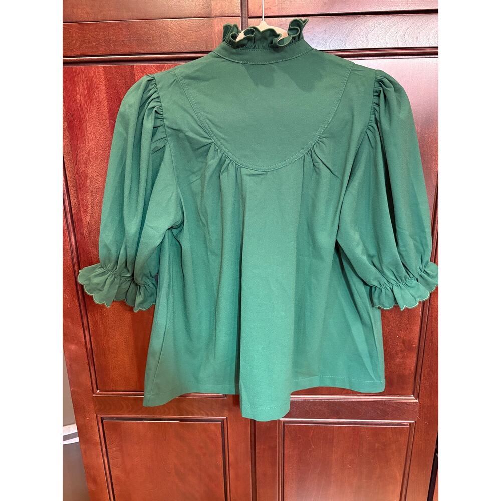 Tuckernuck Pomander Place Selena Hunter Green Blouse Size XS - Picture 11 of 12